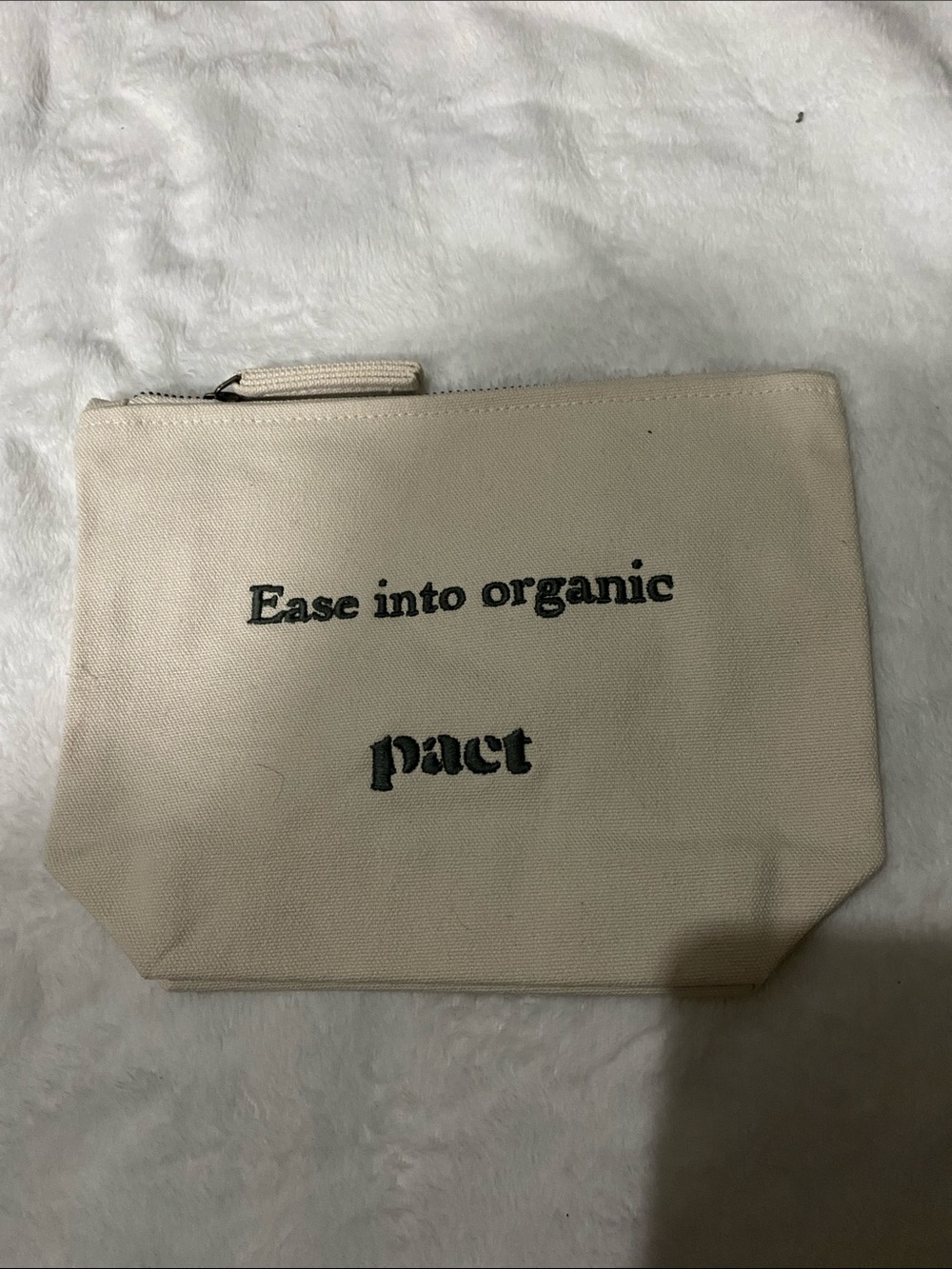 Pact Canvas Zip Pouch - Cream with Black Embroidery